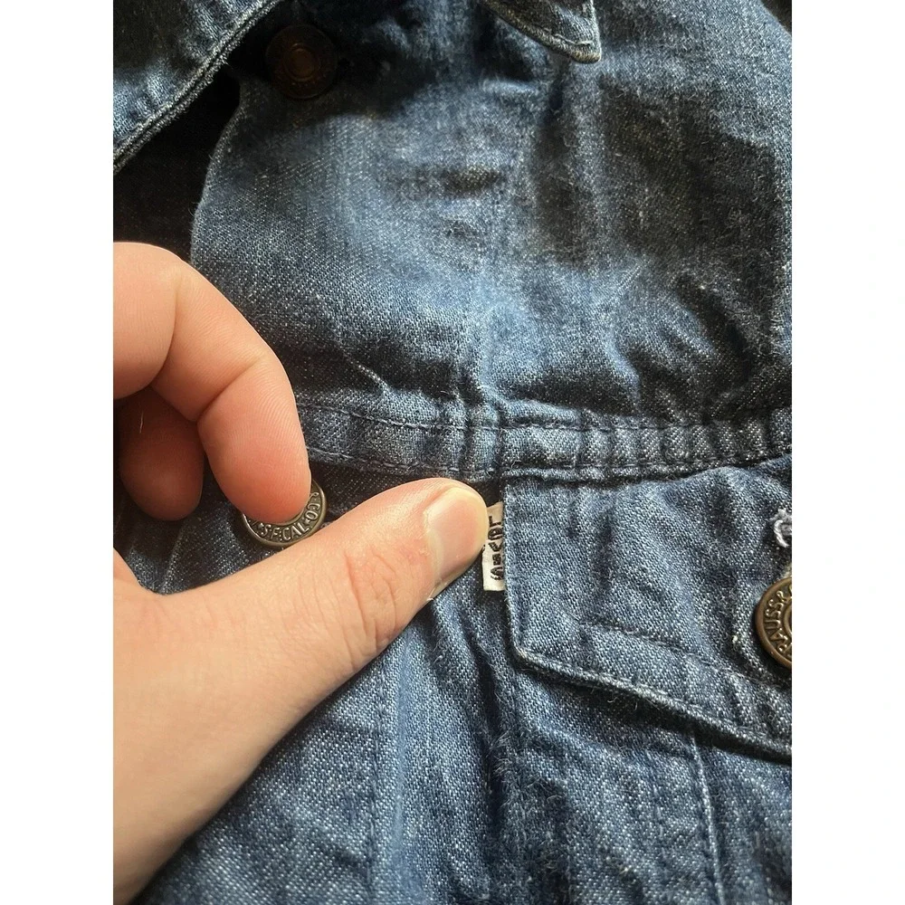 Vintage Levi's White Tab Slim Fit Indigo Dark Wash Trucker Jacket Mens Small - Picture 3 of 9